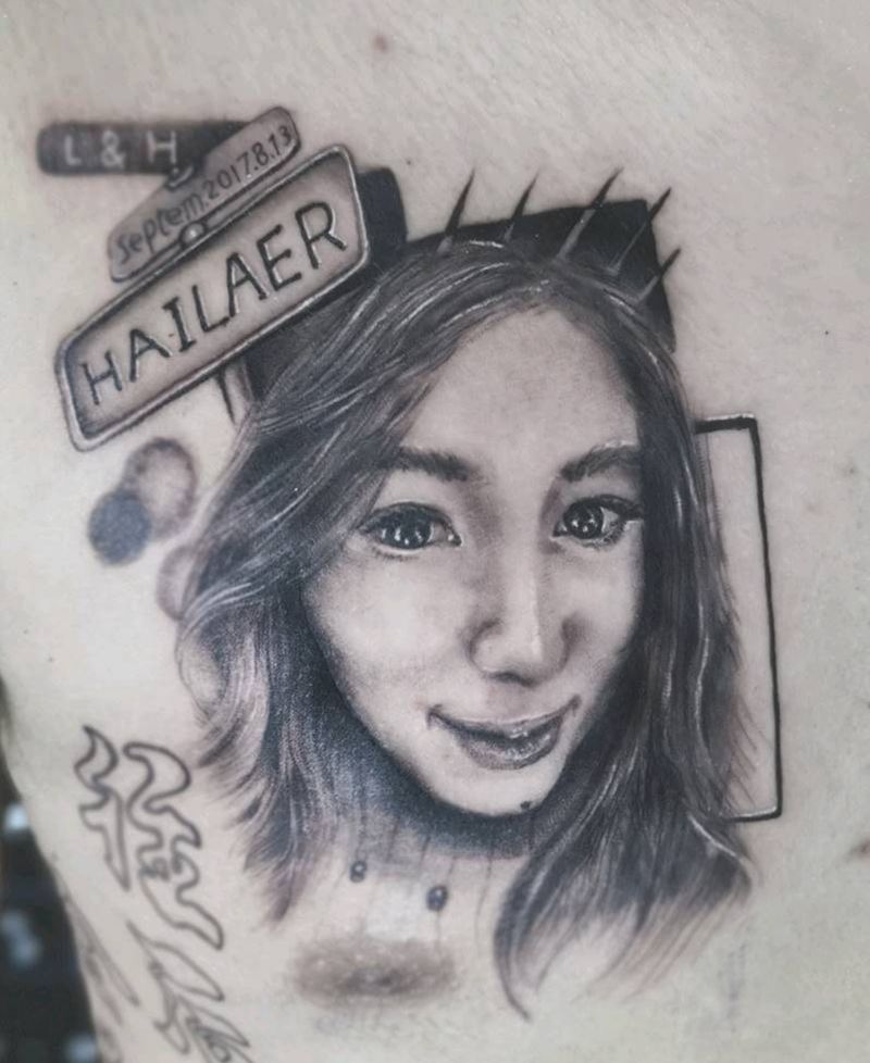 肖像纹身图片_胸部欧美写实纹身图案