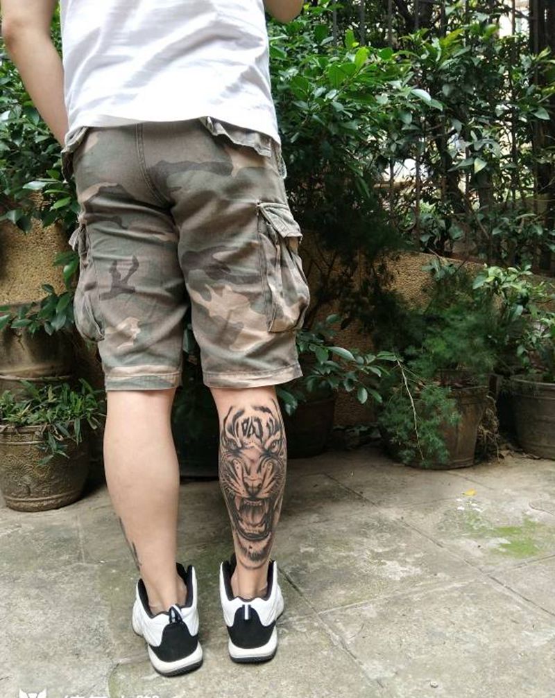 恢复作品照纹身图片_腿部脚部欧美写实老虎纹身图案