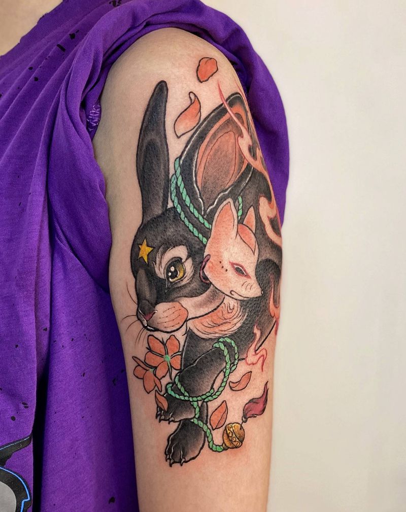 新美式  兔兔纹身图片_手臂New School兔子新美式纹身图案