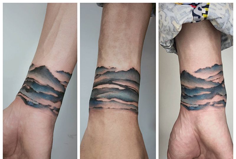 水墨手环纹身图片_手部手臂水彩水墨水墨水彩纹身图案