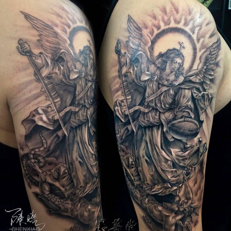 米迦勒纹身图片_手臂人物鬼神宗教纹身图案