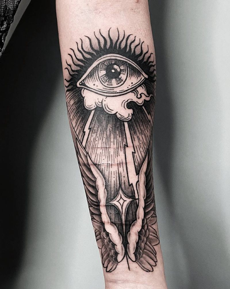 暗黑风  全知眼  翅膀纹身图片_手臂暗黑眼睛翅膀纹身图案