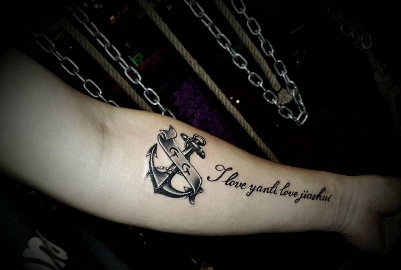 英文纹身图片_手臂清新几何原创成品纹身图案