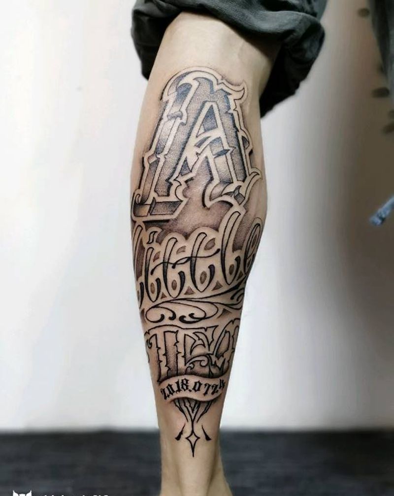 小腿   花体字纹身图片_腿部花体字纹身图案