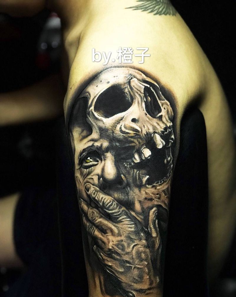 大臂 骷髅纹身图片