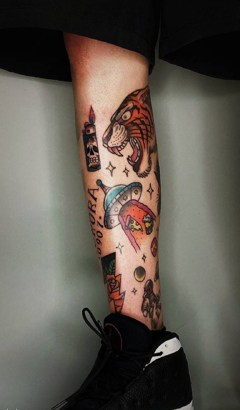 老美式  包腿纹身图片_腿部Old School包腿美式纹身图案