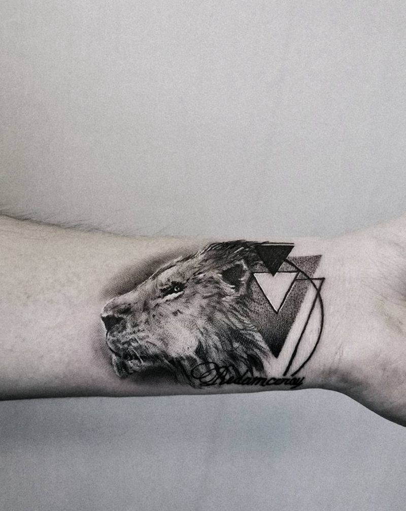 遮盖作品 小狮子纹身图片_欧美写实几何纹身图案