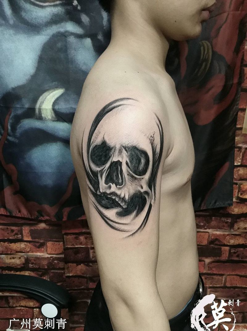 骷髅纹身图片_手部手臂欧美写实骷髅纹身图案