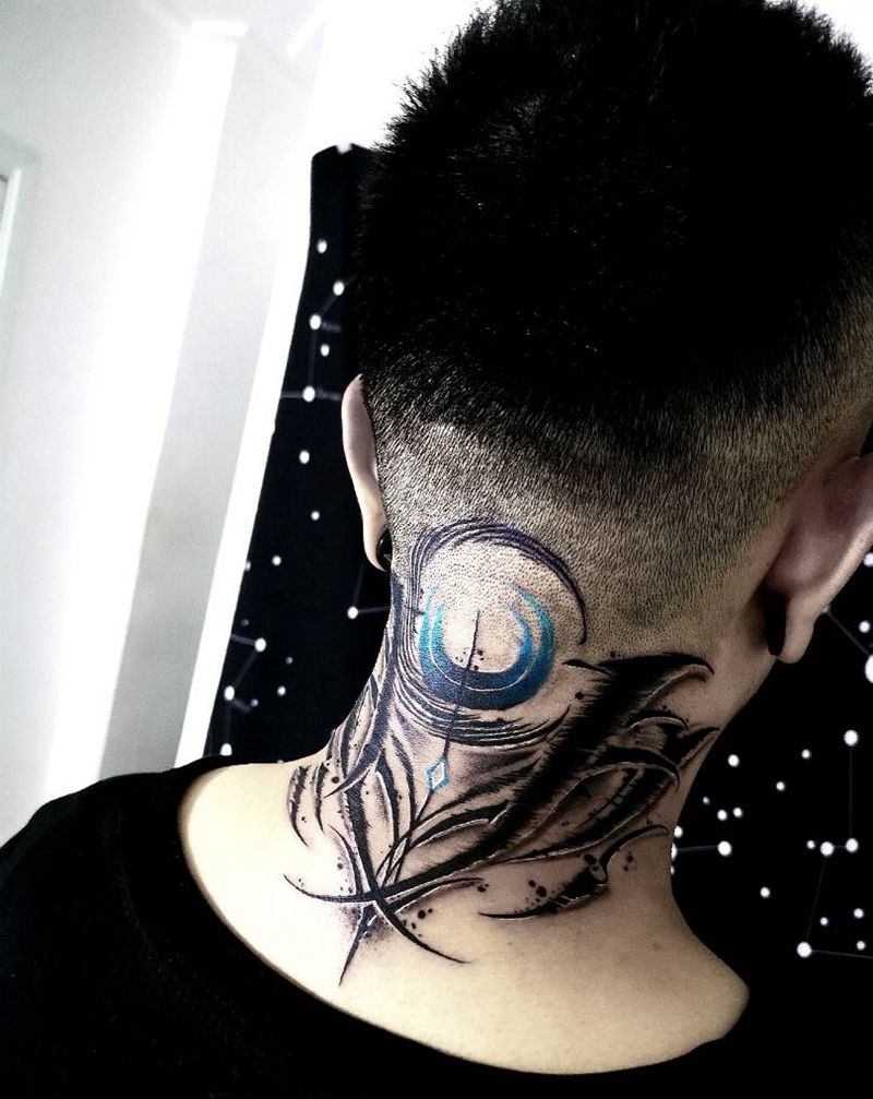 原创花体字后脖子纹身图片_颈部花体字纹身图案