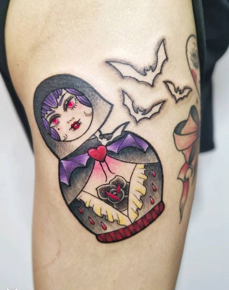 Old school  套娃纹身图片_腿部Old School俄罗斯套娃纹身图案