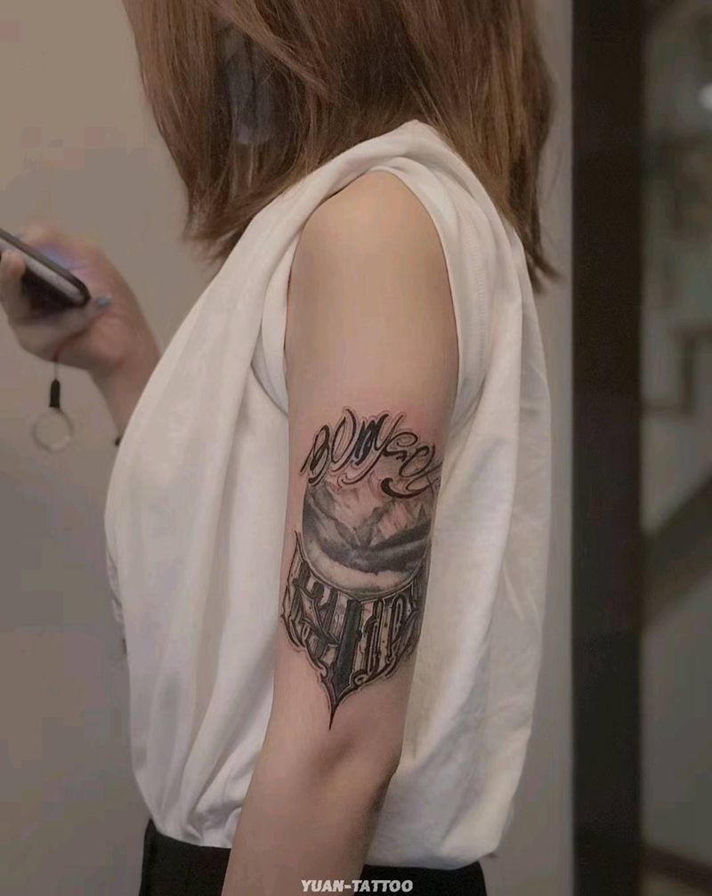 花体纹身图片_手臂花体字纹身图案