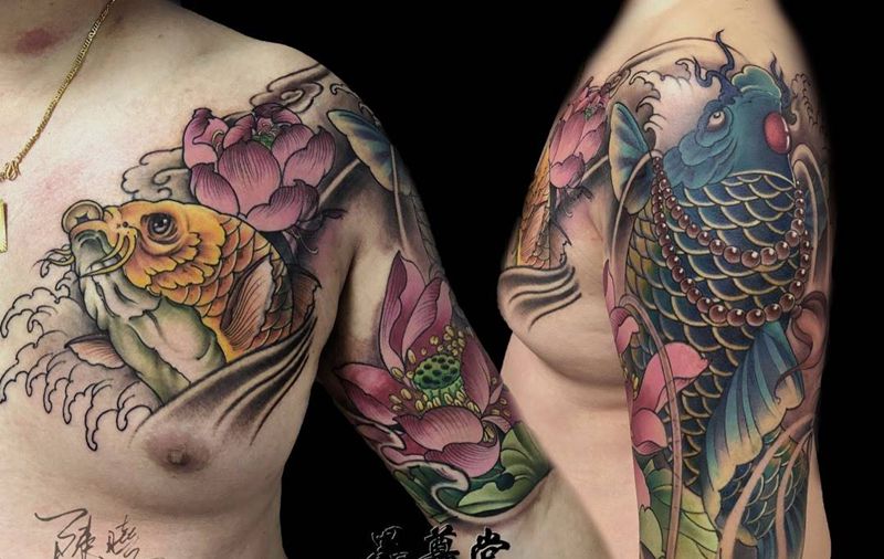 鲤鱼纹身图片_手臂手部新传统鲤鱼纹身图案