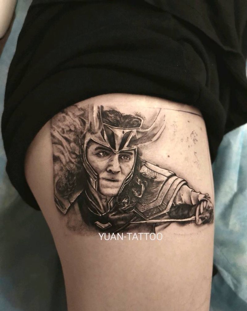 漫威 洛基纹身图片_腿部手臂欧美写实纹身图案