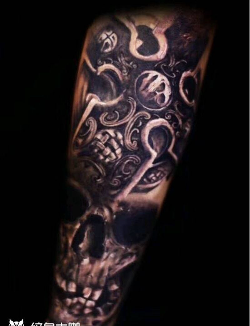 暗黑骷髅头纹身图片_欧美写实纹身图案