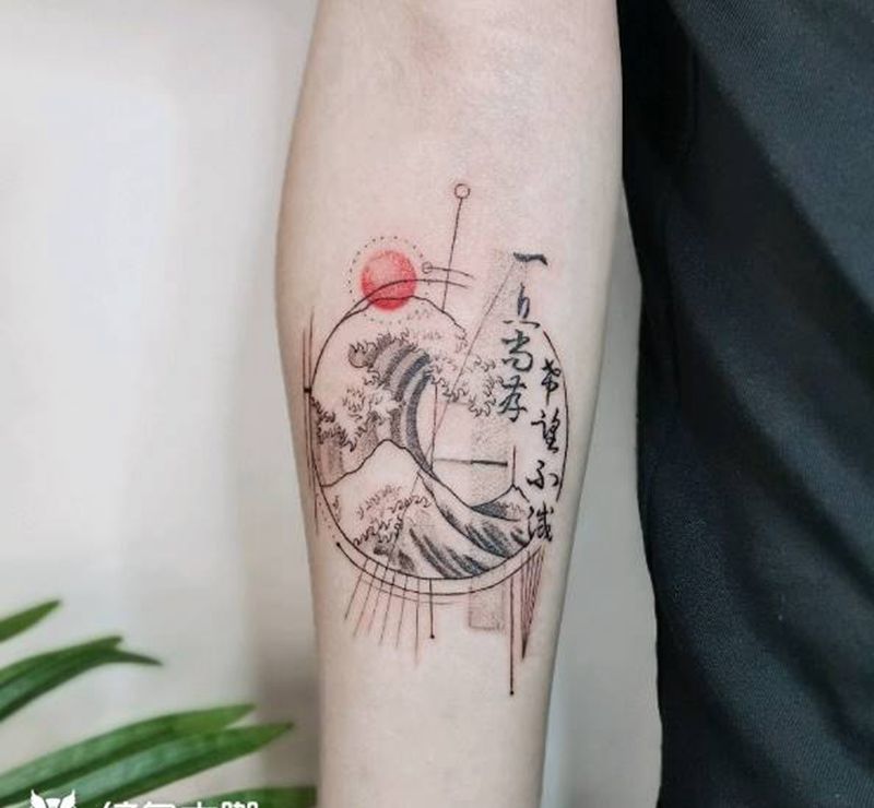 浪纹身图片_手臂纹身图案