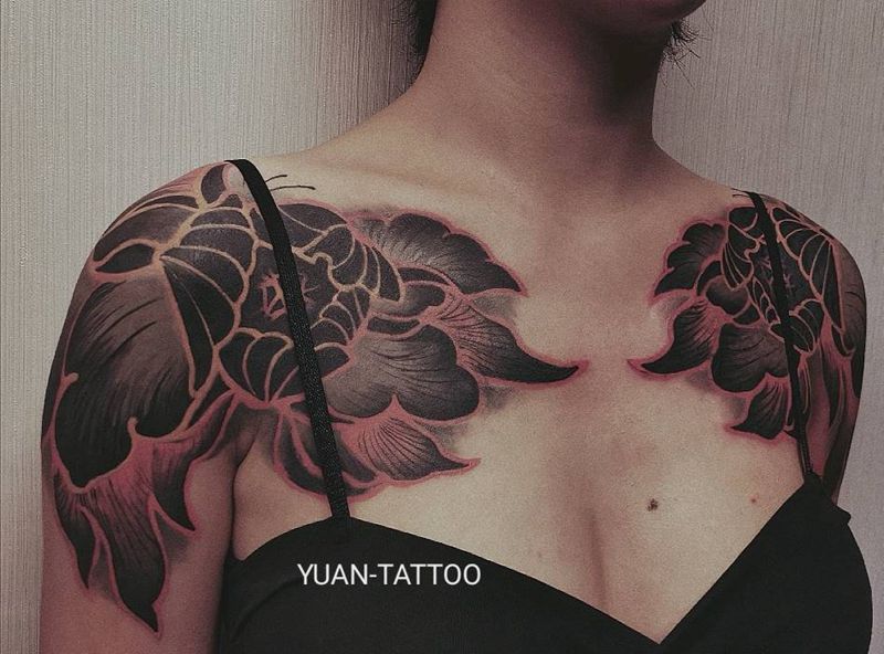 原创手绘 遮盖 花纹身图片_肩部水彩图腾纹身图案