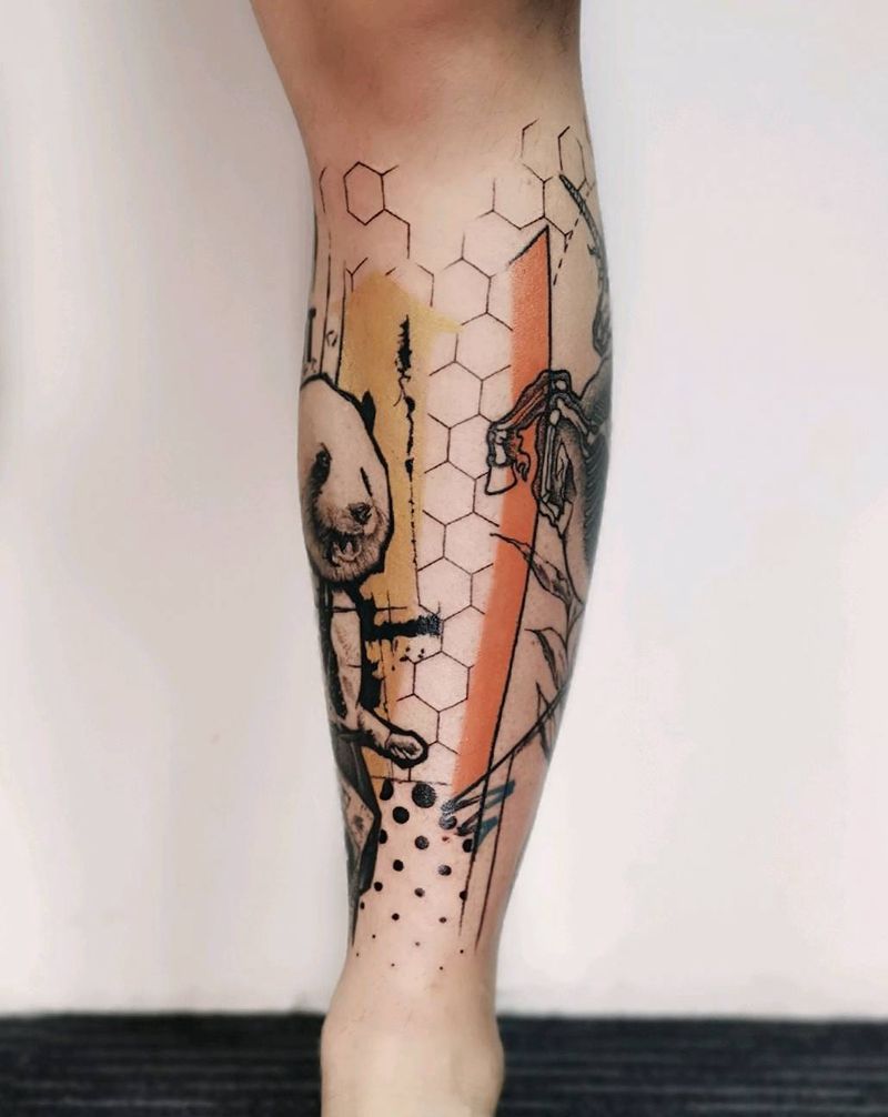 涂鸦包小腿 全貌纹身图片_腿部几何涂鸦纹身图案