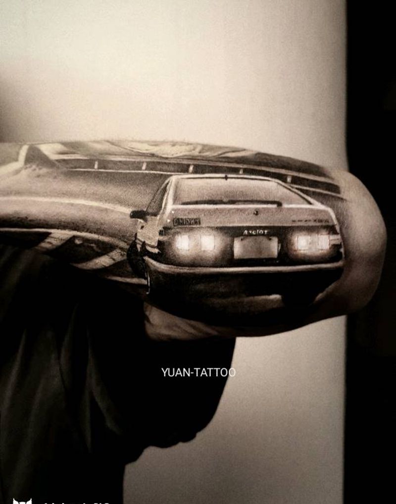 秋名山车神ae86 赛车原创纹身图片_手臂欧美写实原创纹身图案