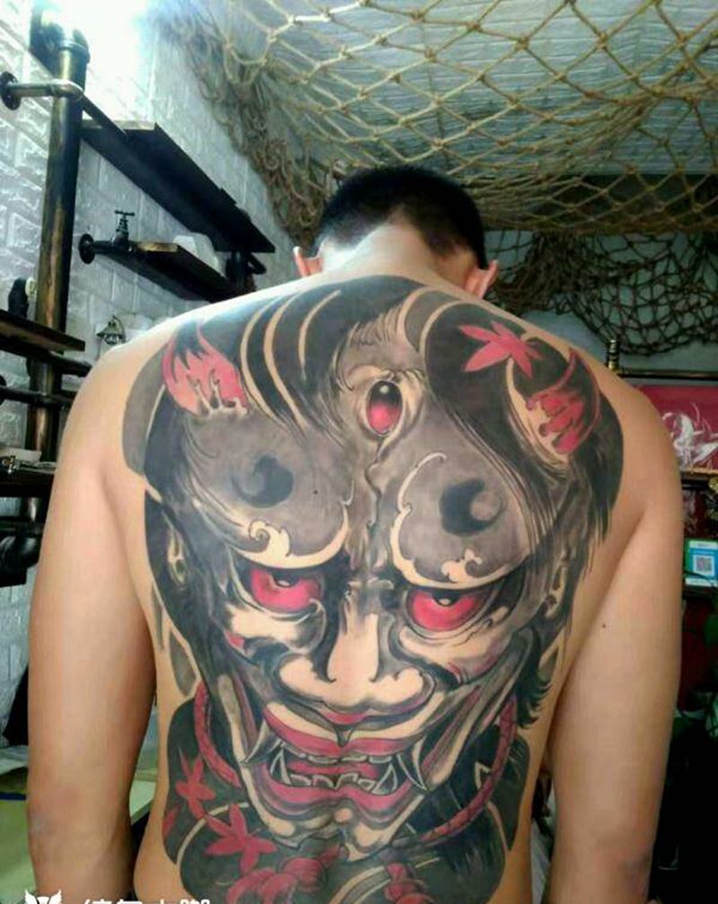 满背般若纹身图片_背部纹身图案