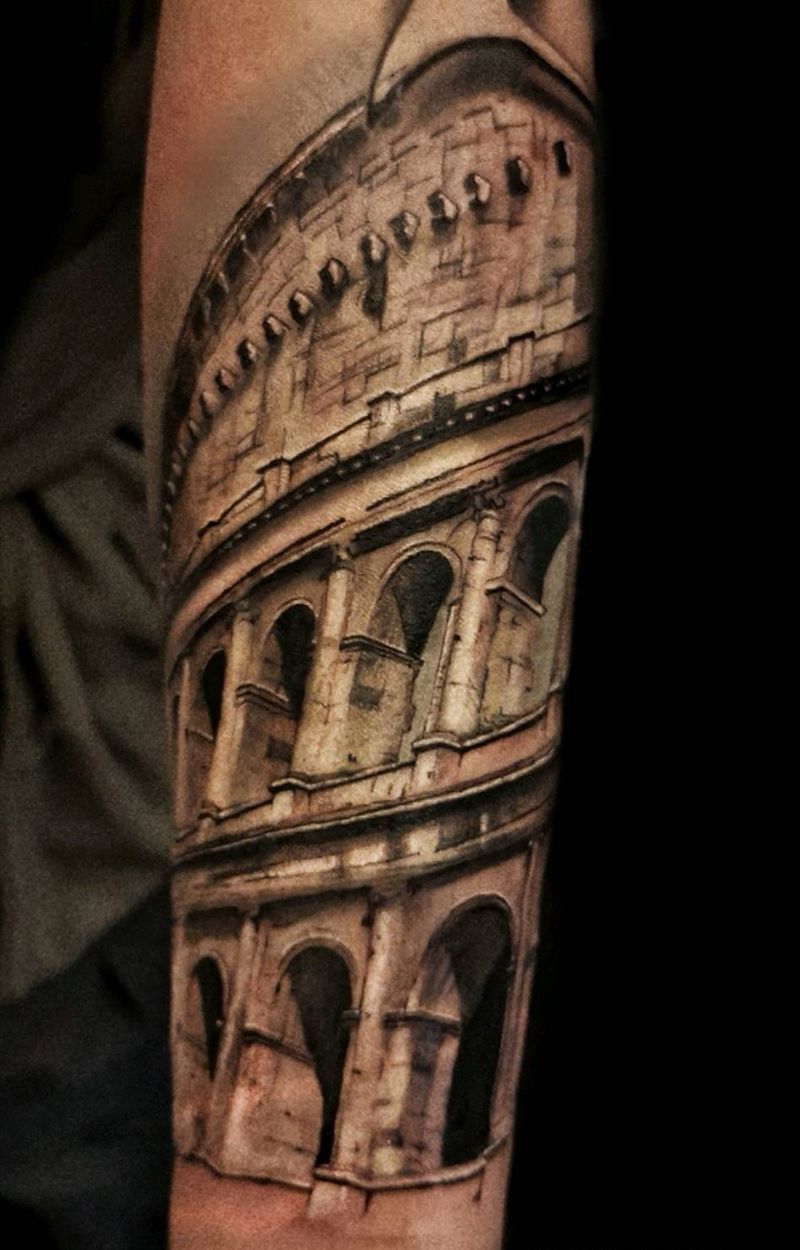 罗马斗兽场  建筑纹身图片_欧美写实纹身图案