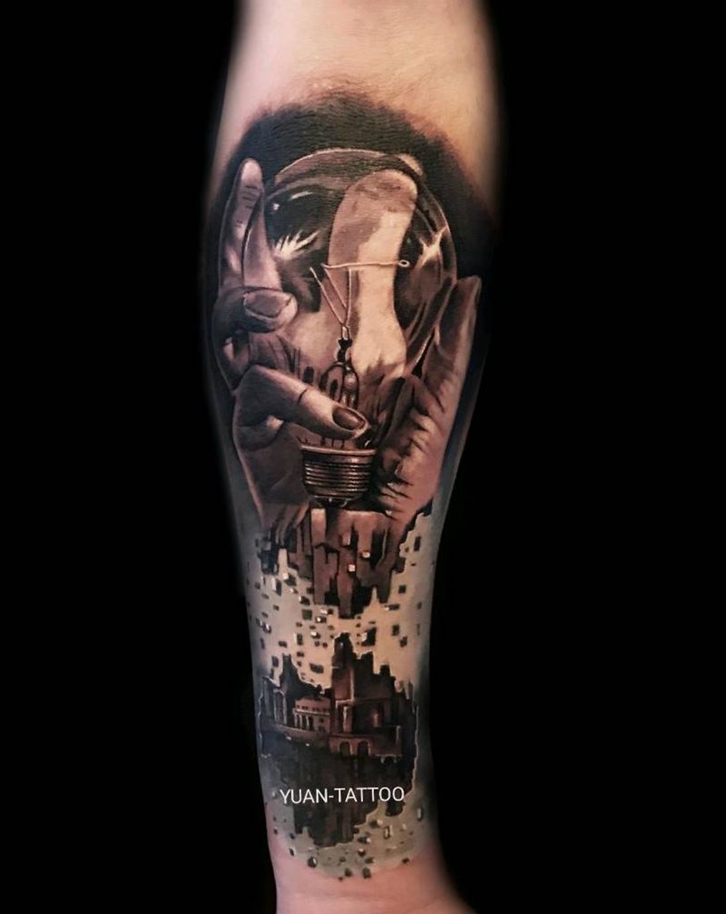 灯 小臂遮盖纹身图片_手臂欧美写实纹身图案