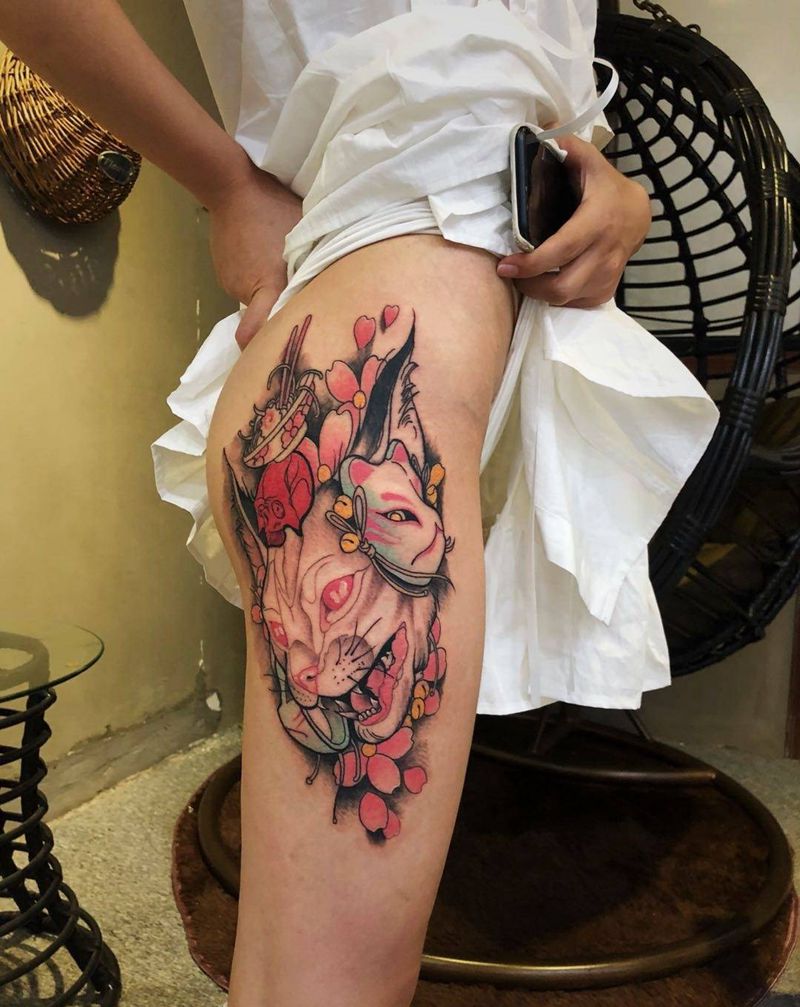 欧美纹身图片_臀部腿部New School水彩纹身图案