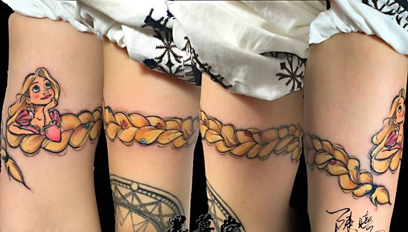 长发公主纹身图片_成品手臂人物纹身图案