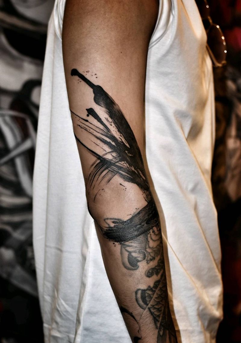 水墨添加纹身图片_手臂手部水墨纹身图案