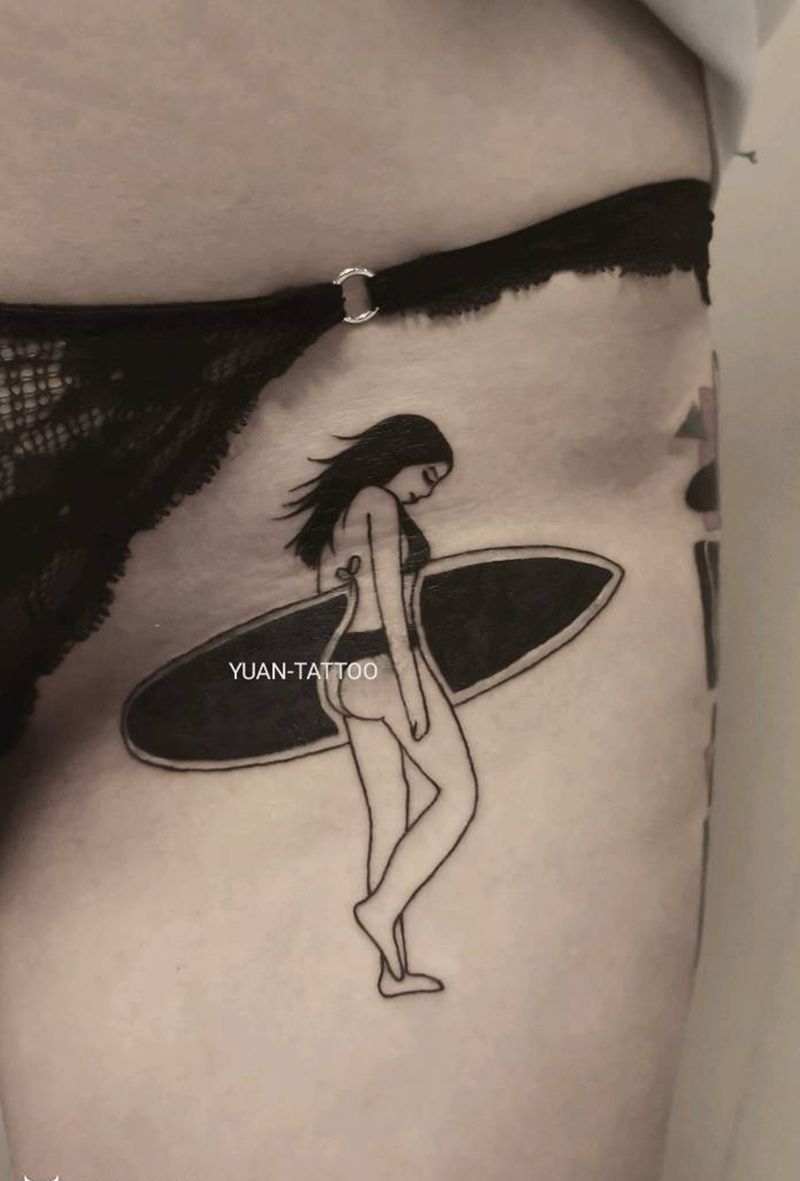 遮盖  性感 冲浪板纹身图片_臀部腿部Old School几何纹身图案