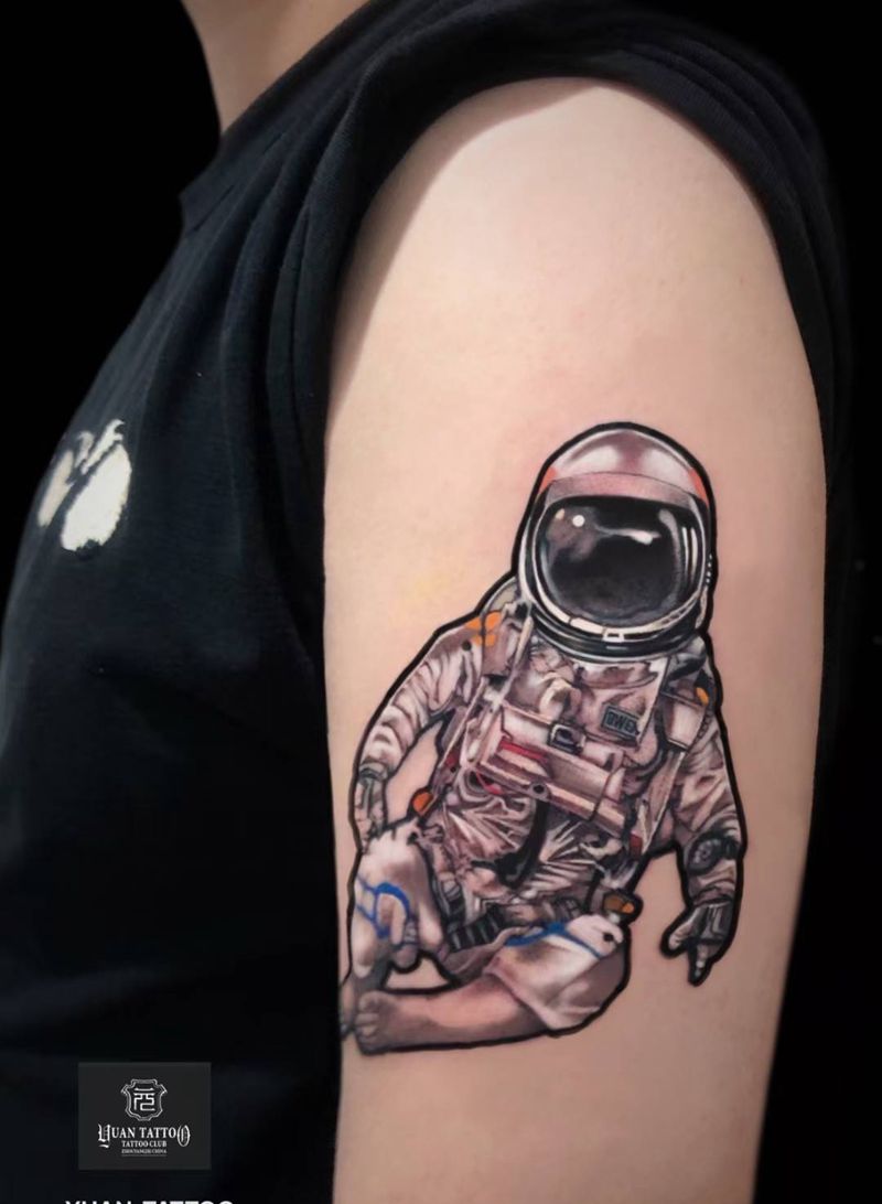 航天宝贝纹身图片_手臂水彩欧美写实纹身图案