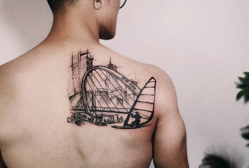 速写 城市纹身图片_背部城市速写纹身图案