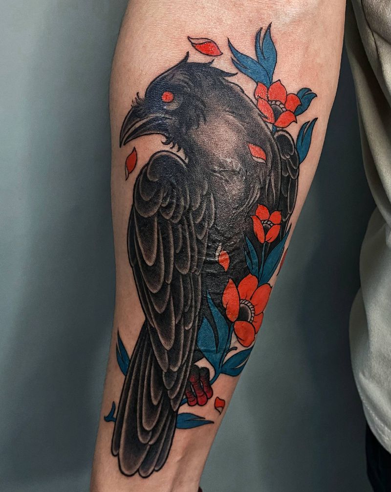 乌鸦纹身图片_手臂老传统乌鸦纹身图案