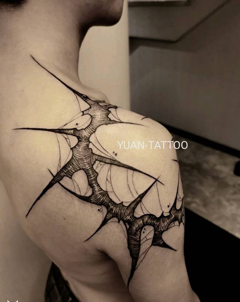 手绘原创 荆棘 暗黑 尖锐纹身图片_肩部颈部点刺New School纹身图案