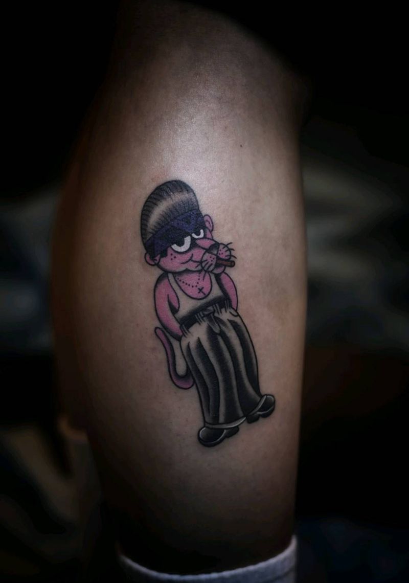 old school粉红顽皮豹纹身图片_手部腿部Old School纹身图案