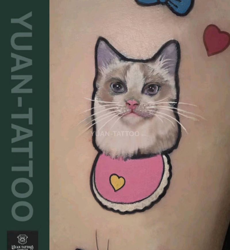 喵神纹身图片_脚部腿部水彩可爱动物小图纹身图案