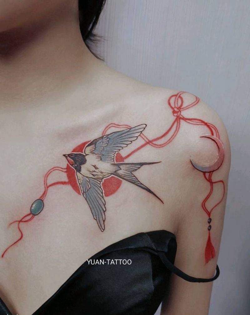 中国风 合集 燕子 扇子纹身图片_手部肩部纹身图案