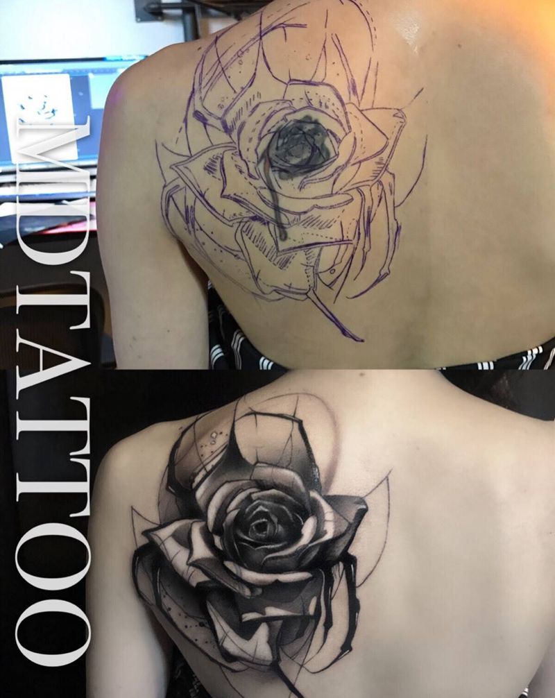 后肩遮盖纹身图片_肩部背部欧美写实新传统纹身图案