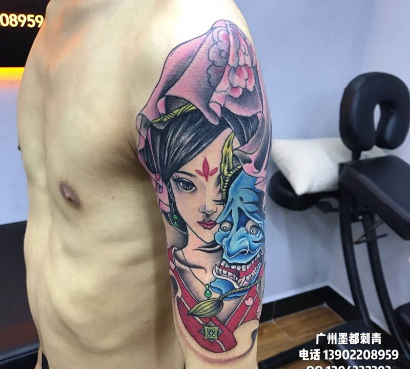 般诺艺伎纹身图片_手臂肩部新传统纹身图案