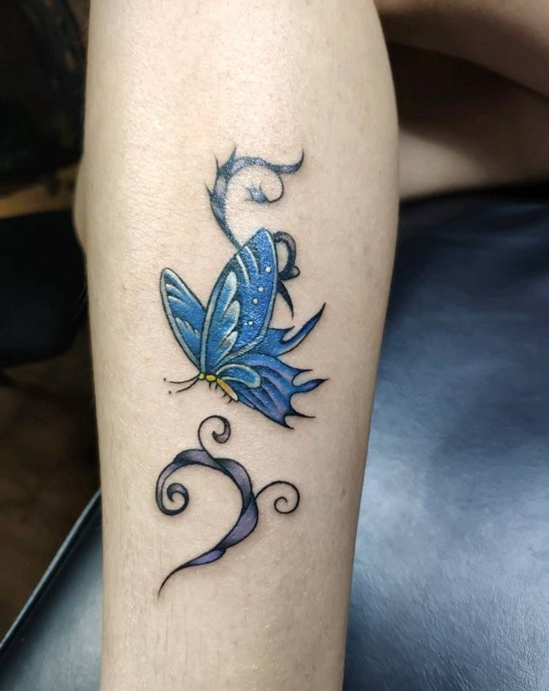 蝶纹身图片_腿部纹身图案