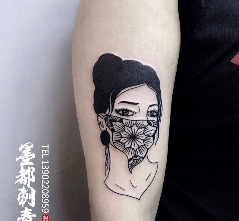 蒙面女纹身图片_手臂手部图腾几何小清新纹身图案