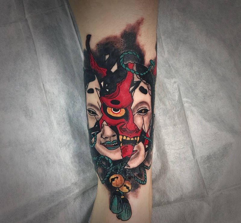 班若遮盖疤痕纹身图片_手臂老传统纹身图案