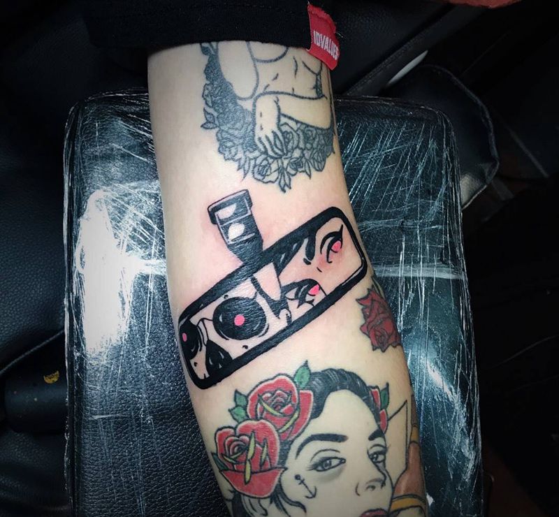 后视镜纹身图片_成品人物情侣欧美手臂纹身图案