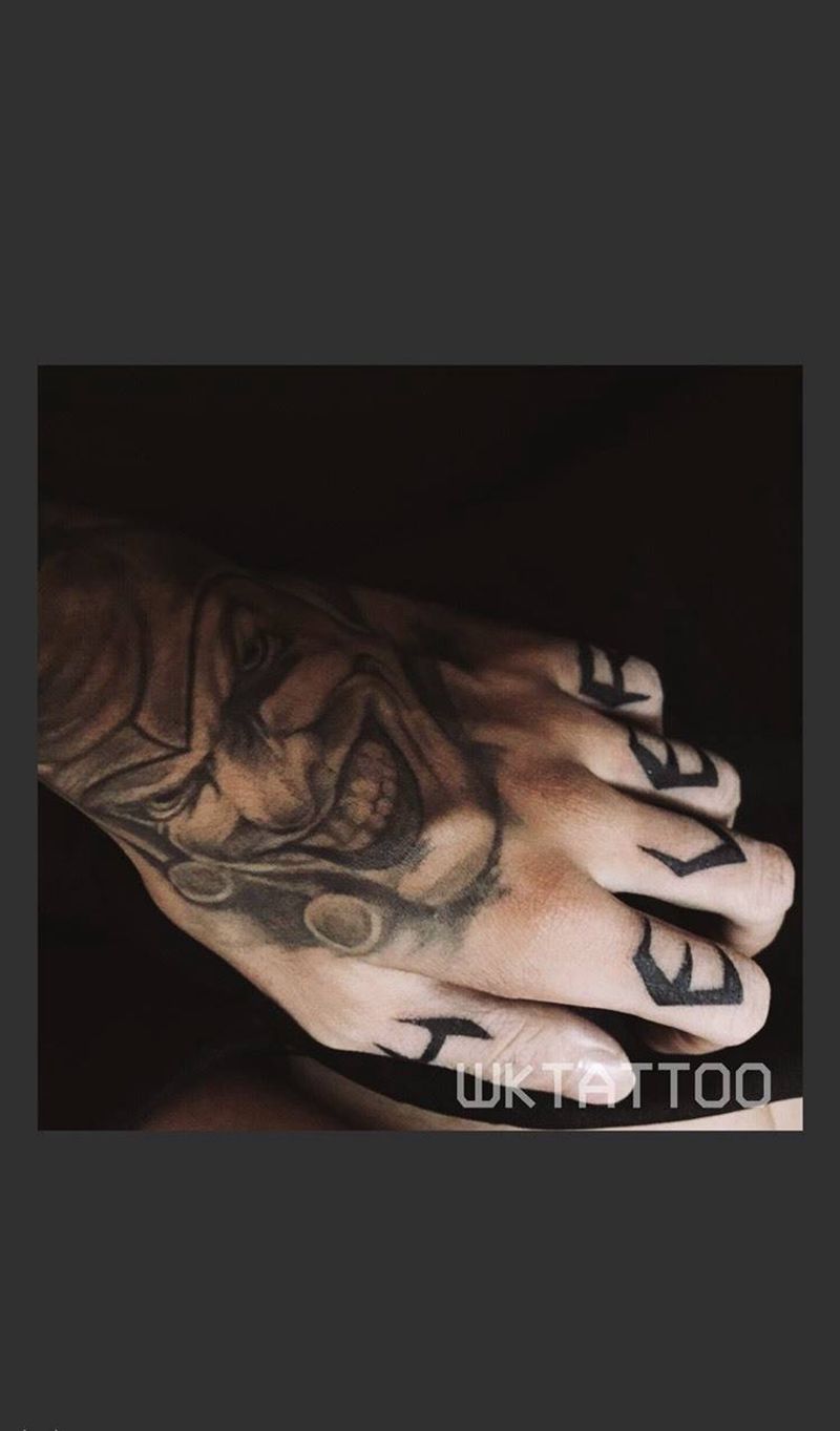 手指字母纹身图片_原创几何字符手部成品纹身图案