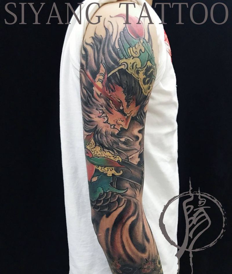 大胜纹身图片_传统手臂成品鬼神动物人物纹身图案