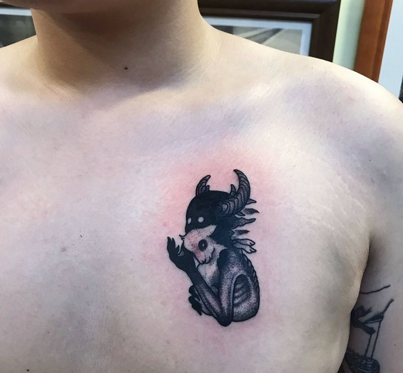 暗黑点刺纹身图片_胸部点刺纹身图案