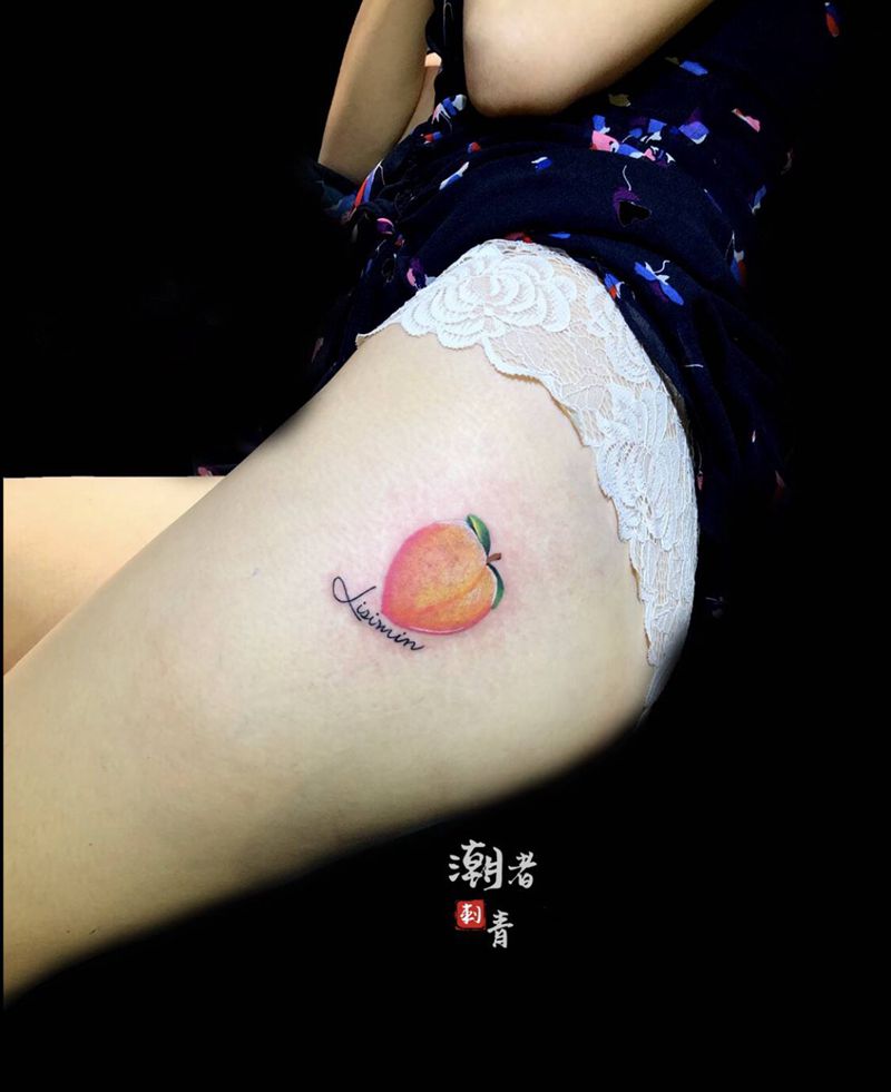 桃子纹身图片_臀部纹身图案
