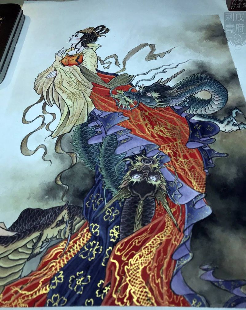 仙女纹身图片_传统国画纹身图案