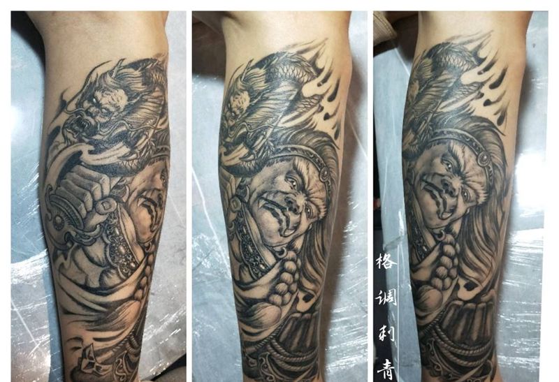 不动明王恢复后纹身图片_腿部新传统恢复后纹身图案