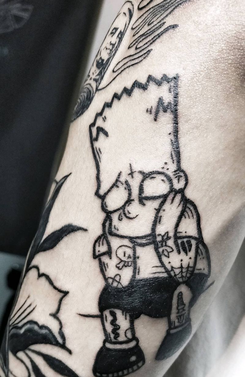 school小图拼接纹身图片_手部Old School美元辛普森纹身图案