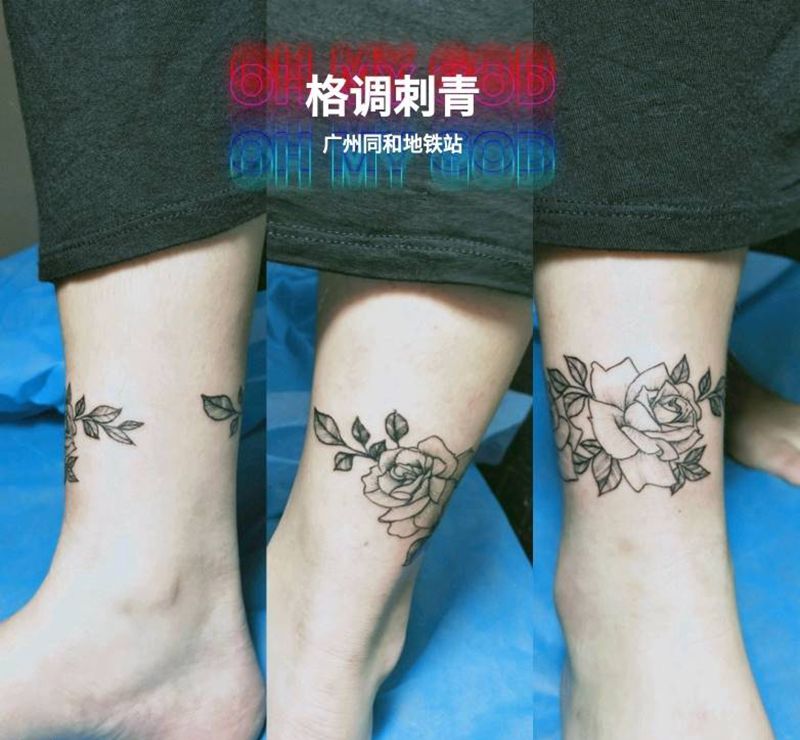 素花脚环∠※纹身图片_脚部素花脚环纹身图案